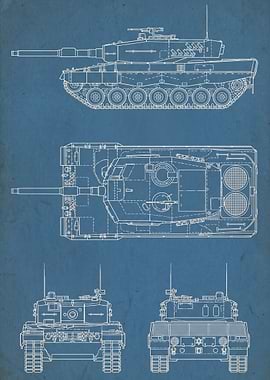Tank Blueprint on Blue Background