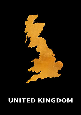 United Kingdom Map on Golden Black