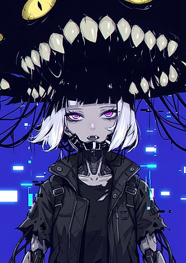 Cyberpunk Girl with Monster Shadow