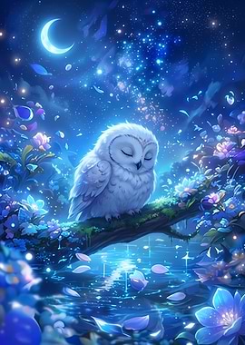 Dreamy Owl in Moonlight