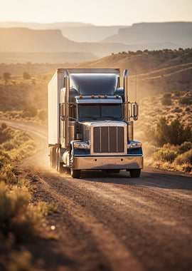 Blue Semi-Truck on Desert Road