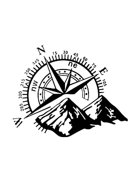 Compass and Mountains Black and White