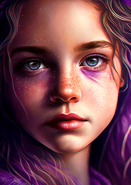 Girl with Freckles and Purple Hair