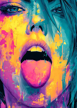 Colorful Woman Portrait with Tongue Out