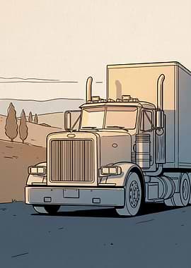 Semi-Truck on the Road Illustration