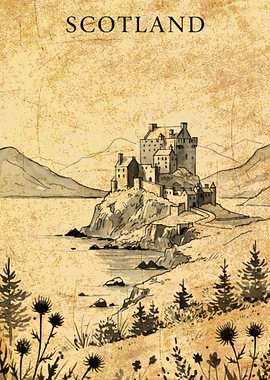 Scotland Castle Landscape Illustration