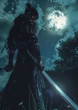 Samurai Warrior Under Moonlight