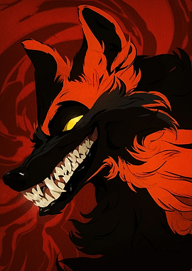 Menacing Black and Red Wolf