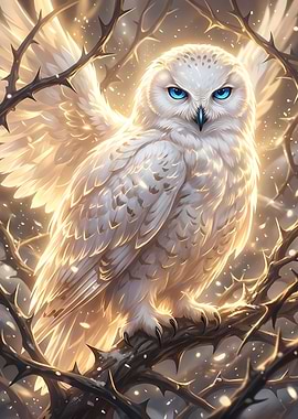 Majestic White Owl with Blue Eyes