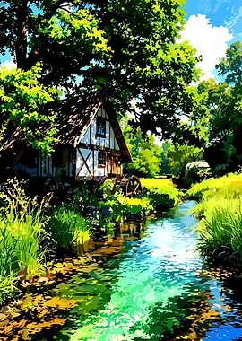 Water Mill House by the Stream