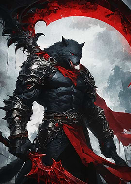 Armored Wolf Warrior with Red Scythe
