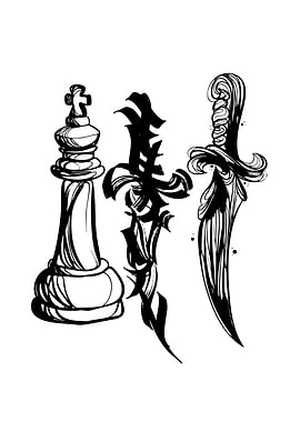 Chess King, Japanese Text, and Dagger