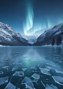 Aurora Borealis over Frozen Lake