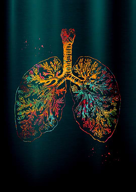 Colorful Watercolor Lungs Anatomy Art