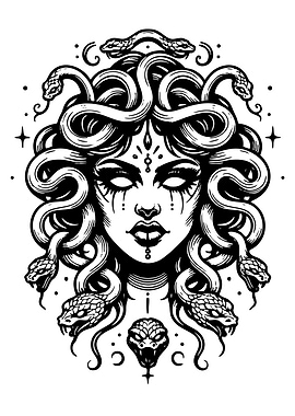 Medusa Black and White Illustration