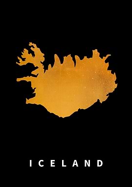 Iceland Map Golden Black