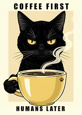 Coffee First, Humans Later Cat Poster