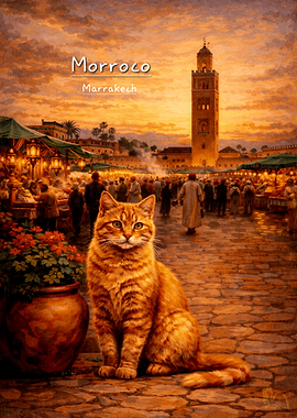 Cat in Marrakech Market at Sunset