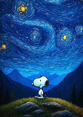 Snoopy Starry Night Landscape