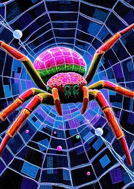 Colorful Spider in Web Digital Art