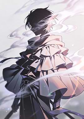 Anime Character Silhouette with Flowing Garments