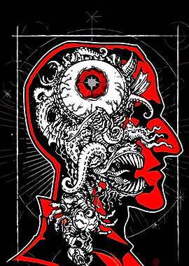 Surreal Mindscape: Red and Black Illustration