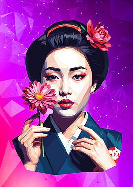 Geisha with Flower Digital Art