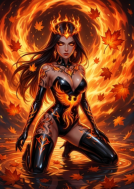 Fiery Queen with Autumn Leaves