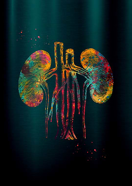 Colorful Kidney Anatomy Watercolor Art