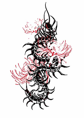 Centipede and Spider Lily Illustration