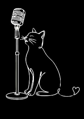 Singing Cat with Microphone Line Art