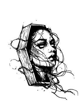 Woman in Coffin Black and White Art