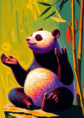 Colorful Panda with Bamboo