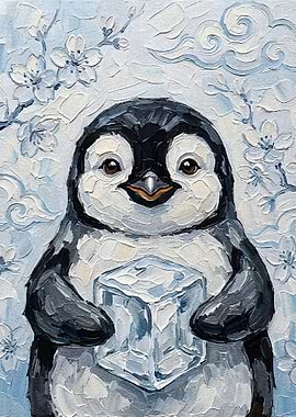 Penguin with Ice Cube Painting