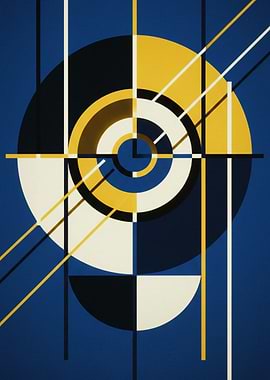 Geometric Abstract Art in Blue and Yellow