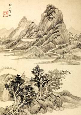 Chinese Mountains Landscape Painting Wang Shimin