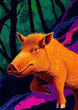 Vibrant Boar in Forest Illustration