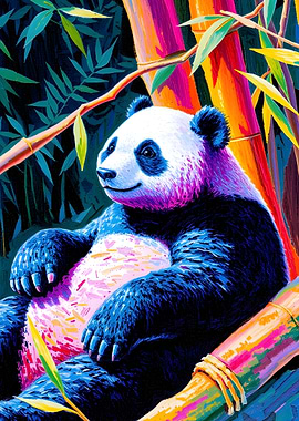 Colorful Panda in Bamboo Forest Art
