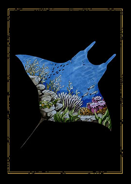 Manta Ray Underwater Scene Illustration