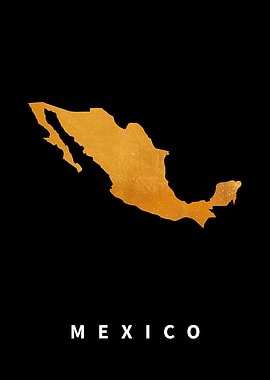 Golden Mexico Map on Black Background