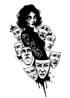 Woman with Masks: Emotional Turmoil