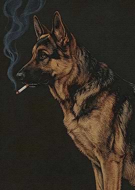 Smoking German Shepherd Dog Portrait