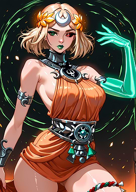 Hades Goddess with Heterochromia and Green Magic