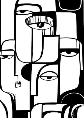 Abstract Faces Black and White Art