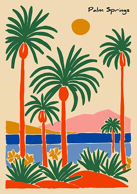 Palm Springs Illustration with Palm Trees