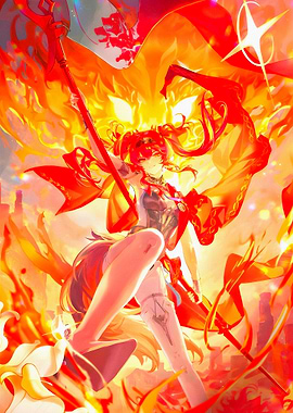 Anime Girl with Fiery Dragon Background