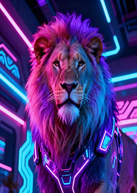 Cyberpunk Lion Portrait