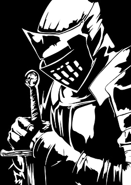 Black and White Knight Illustration