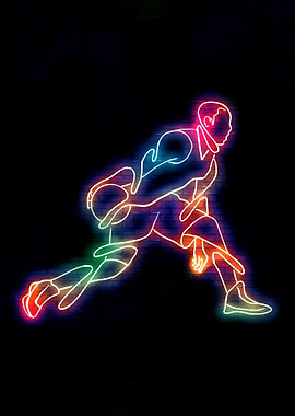 Neon Basketball Player on Brick Wall