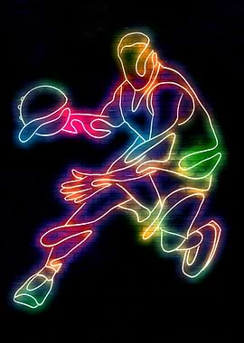 Neon Basketball Player on Brick Wall